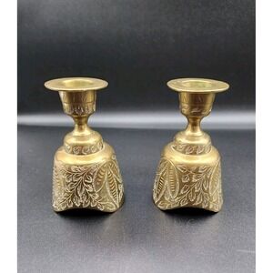 Set Of Unique 4" Vintage Solid Brass Indian Style‎ Bells Hammered Candle Holders